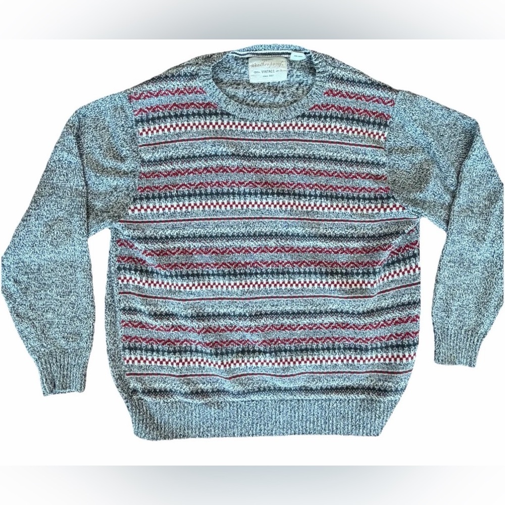 Weatherproof Vintage Men’s Fair Isle Sweater Gray Southwestern Cozy Knit